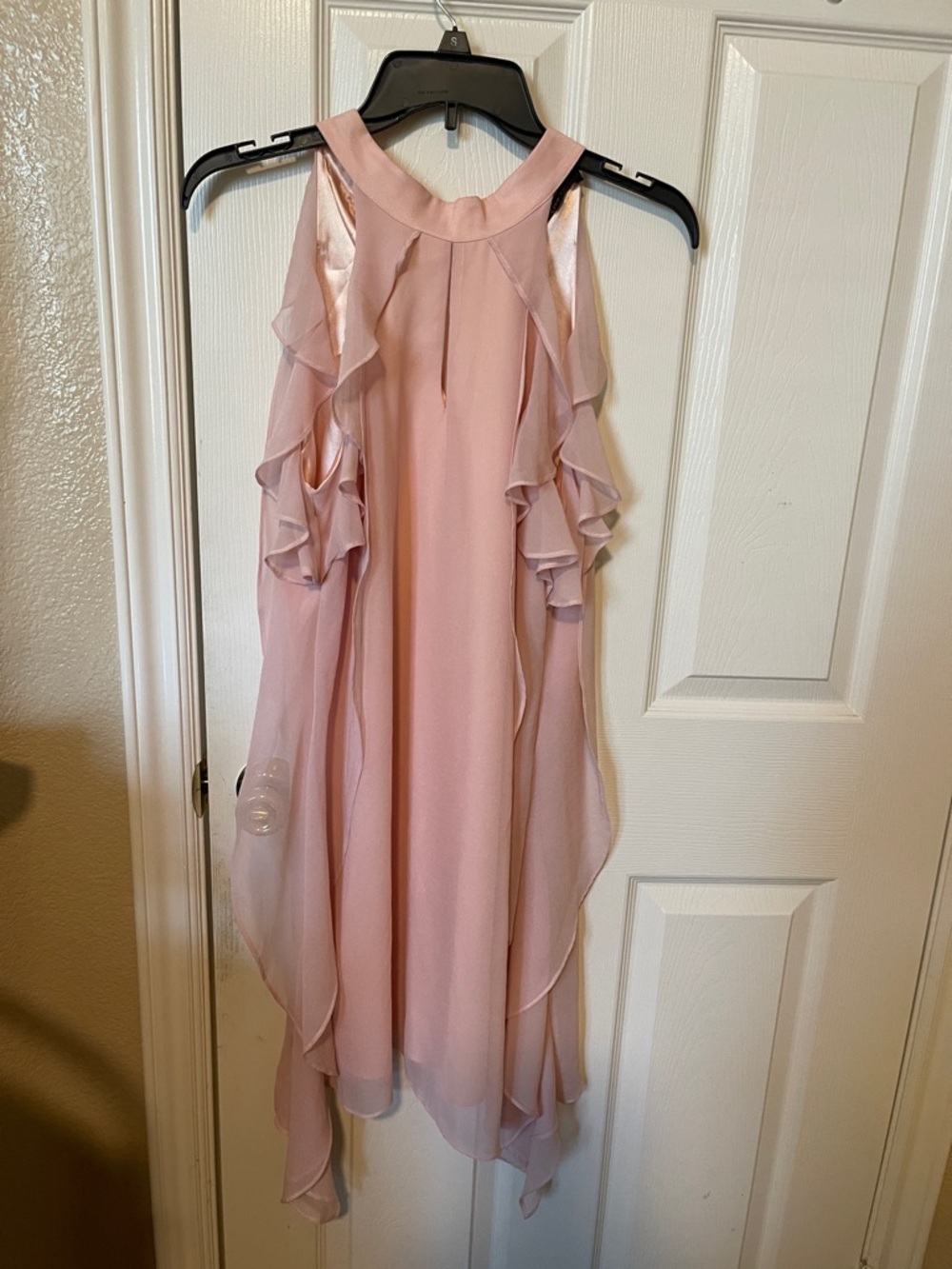 Halter Ruffle Asymmetrical Dress in Blush Pink